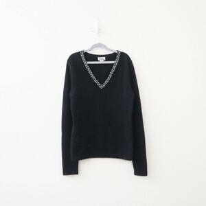 Lilly Pulitzer Size S Cashmere V Neck Pullover Sweater Black Bead Embellished
